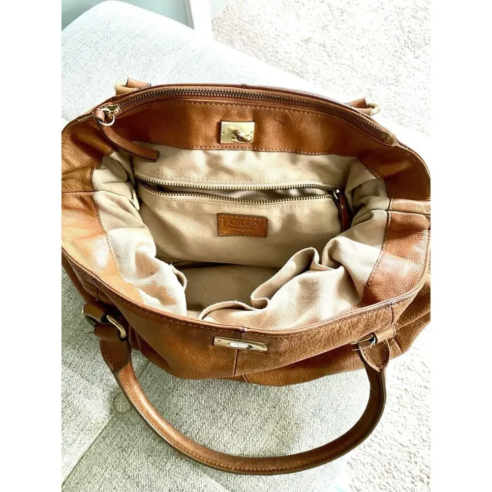 J. Crew Brompton Cognac Brown Pebbled Leather Slouchy Hobo Satchel Bag